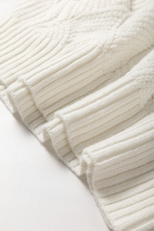 Textured Geometric Open Knit V Neck Sweater