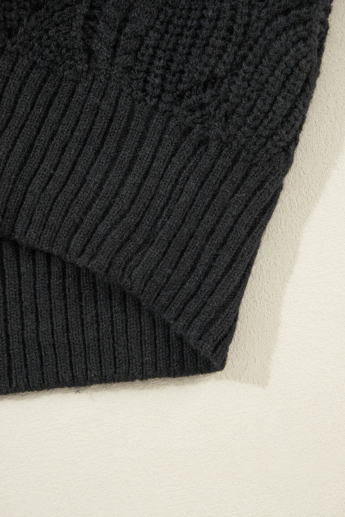 Textured Geometric Open Knit V Neck Sweater