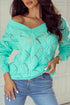 Textured Geometric Open Knit V Neck Sweater