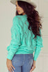 Textured Geometric Open Knit V Neck Sweater