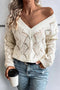 Textured Geometric Open Knit V Neck Sweater