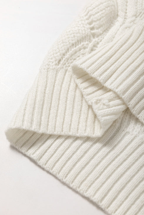 Textured Geometric Open Knit V Neck Sweater