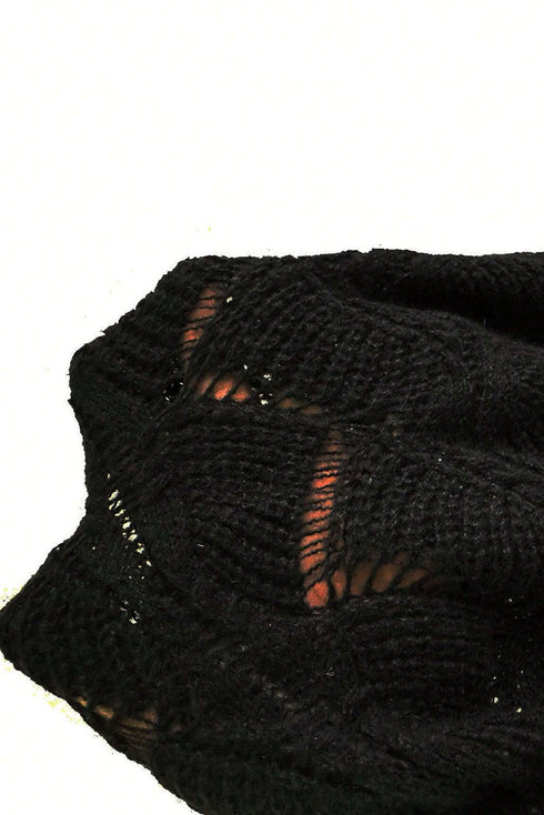 Textured Geometric Open Knit V Neck Sweater