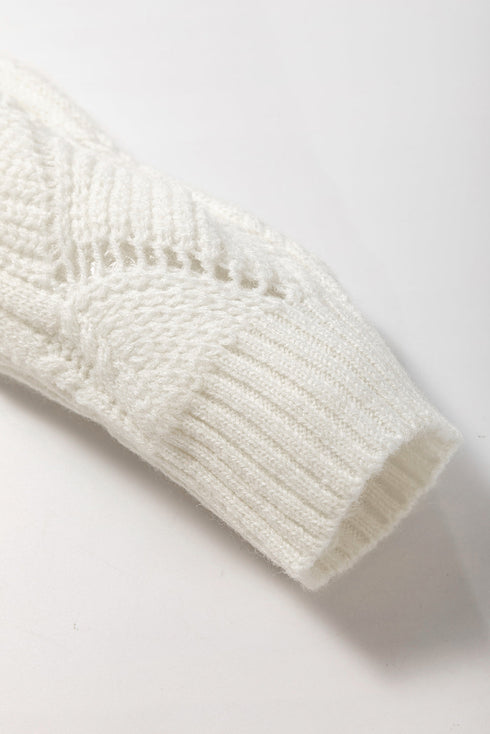 Textured Geometric Open Knit V Neck Sweater