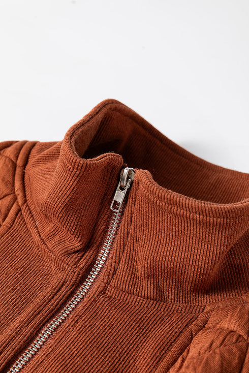 Textured Geometric Quilted Half Zip Long Sleeve Pullover