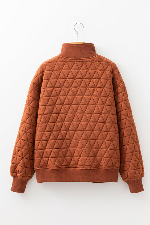 Textured Geometric Quilted Half Zip Long Sleeve Pullover