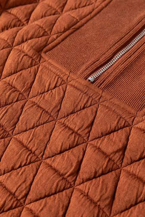 Textured Geometric Quilted Half Zip Long Sleeve Pullover