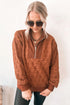 Textured Geometric Quilted Half Zip Long Sleeve Pullover