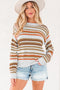 Textured Geometric Stripe Crew Neck Long Sleeve Pullover Sweater
