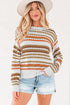 Textured Geometric Stripe Crew Neck Long Sleeve Pullover Sweater