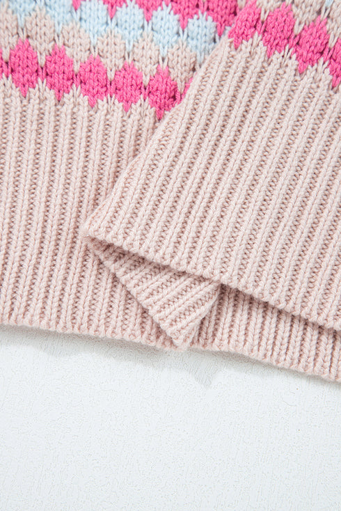 Textured Geometric Stripe Crew Neck Long Sleeve Pullover Sweater