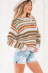 Textured Geometric Stripe Crew Neck Long Sleeve Pullover Sweater