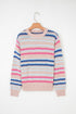 Textured Geometric Stripe Crew Neck Long Sleeve Pullover Sweater