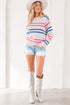 Textured Geometric Stripe Crew Neck Long Sleeve Pullover Sweater