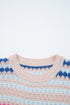 Textured Geometric Stripe Crew Neck Long Sleeve Pullover Sweater