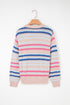 Textured Geometric Stripe Crew Neck Long Sleeve Pullover Sweater