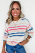 Textured Geometric Stripe Crew Neck Long Sleeve Pullover Sweater