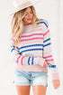 Textured Geometric Stripe Crew Neck Long Sleeve Pullover Sweater