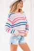 Textured Geometric Stripe Crew Neck Long Sleeve Pullover Sweater