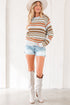 Textured Geometric Stripe Crew Neck Long Sleeve Pullover Sweater