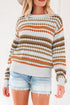 Textured Geometric Stripe Crew Neck Long Sleeve Pullover Sweater