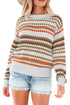 Textured Geometric Stripe Crew Neck Long Sleeve Pullover Sweater