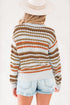 Textured Geometric Stripe Crew Neck Long Sleeve Pullover Sweater