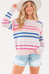 Textured Geometric Stripe Crew Neck Long Sleeve Pullover Sweater