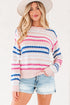 Textured Geometric Stripe Crew Neck Long Sleeve Pullover Sweater