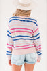 Textured Geometric Stripe Crew Neck Long Sleeve Pullover Sweater
