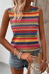 Textured Geometric Stripe Knit Sleeveless Tank Top