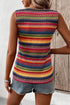 Textured Geometric Stripe Knit Sleeveless Tank Top