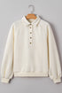 Textured Grid Knit Button Front Collared Pullover