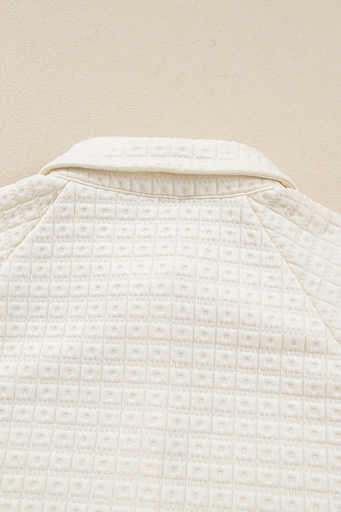 Textured Grid Knit Button Front Collared Pullover