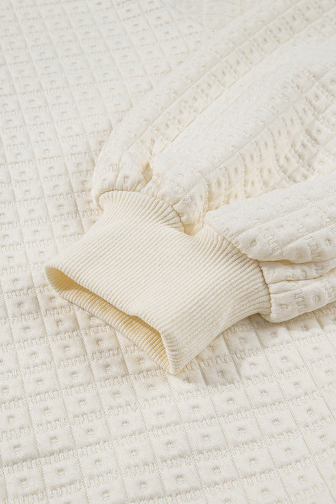 Textured Grid Knit Button Front Collared Pullover