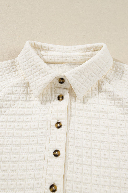 Textured Grid Knit Button Front Collared Pullover