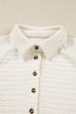 Textured Grid Knit Button Front Collared Pullover
