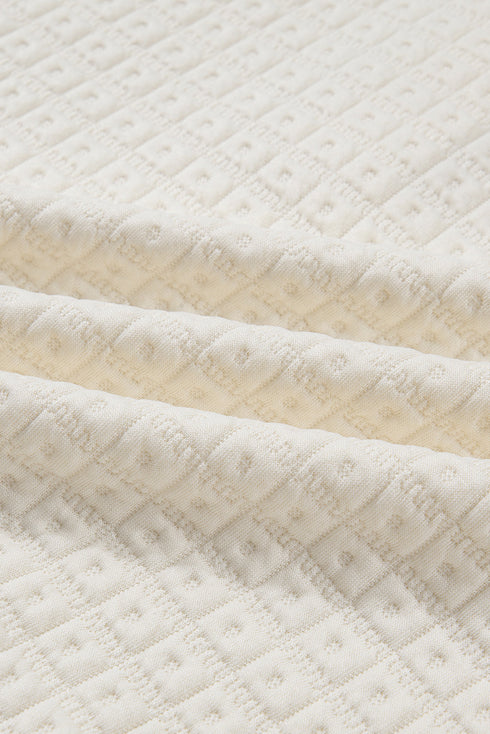 Textured Grid Knit Button Front Collared Pullover