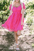 Textured Grid Puff Sleeve Babydoll Mini Dress