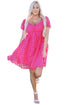 Textured Grid Puff Sleeve Babydoll Mini Dress