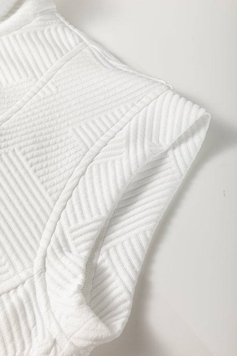 Textured Half Zip Collared Cap Sleeve Mini Dress