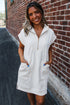 Textured Half Zip Collared Cap Sleeve Mini Dress