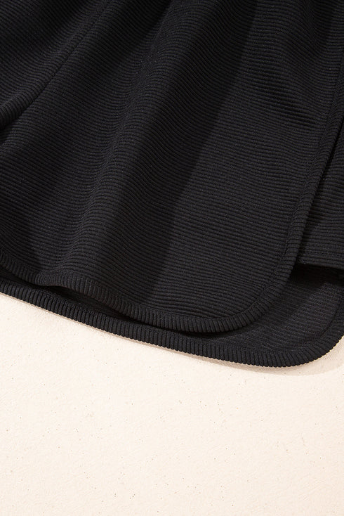 Textured Half Zip Kangaroo Pocket Drawstring Shorts Set