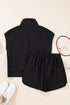 Textured Half Zip Kangaroo Pocket Drawstring Shorts Set
