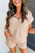 Textured Half Zip Kangaroo Pocket Drawstring Shorts Set