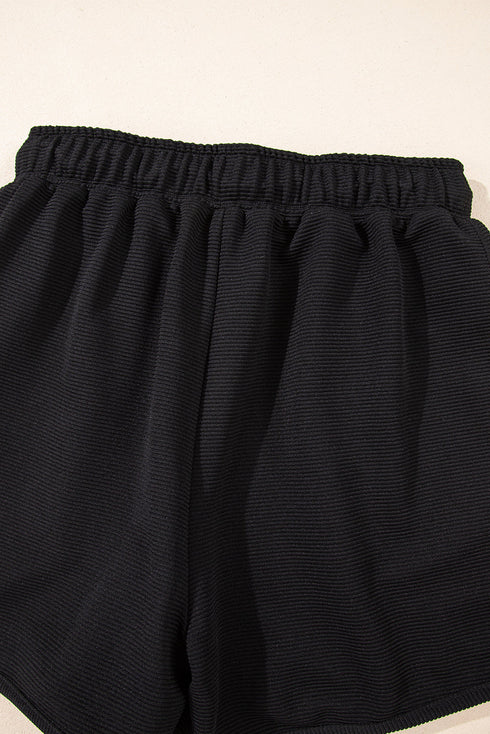 Textured Half Zip Kangaroo Pocket Drawstring Shorts Set