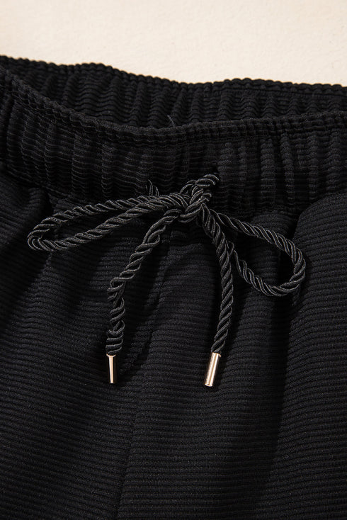 Textured Half Zip Kangaroo Pocket Drawstring Shorts Set