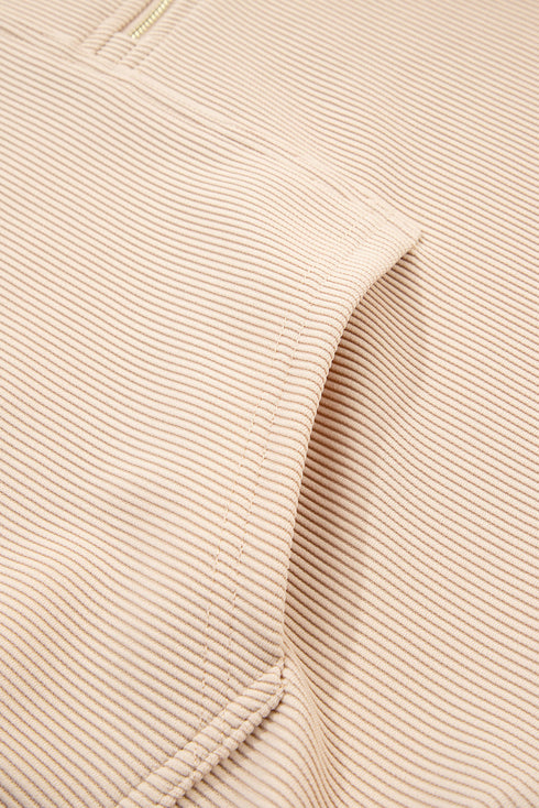 Textured Half Zip Kangaroo Pocket Drawstring Shorts Set