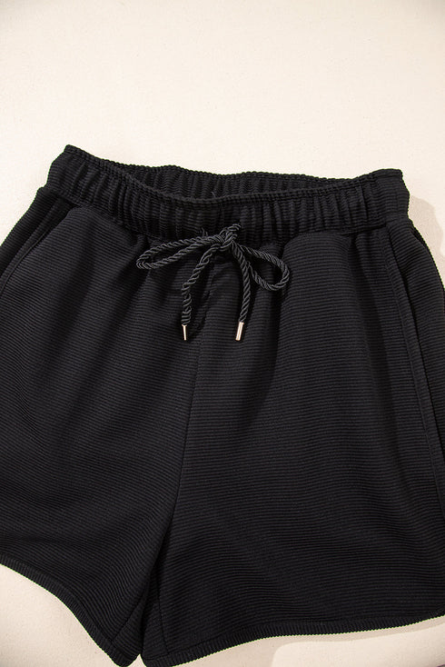 Textured Half Zip Kangaroo Pocket Drawstring Shorts Set