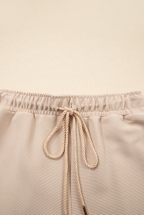 Textured Half Zip Kangaroo Pocket Drawstring Shorts Set